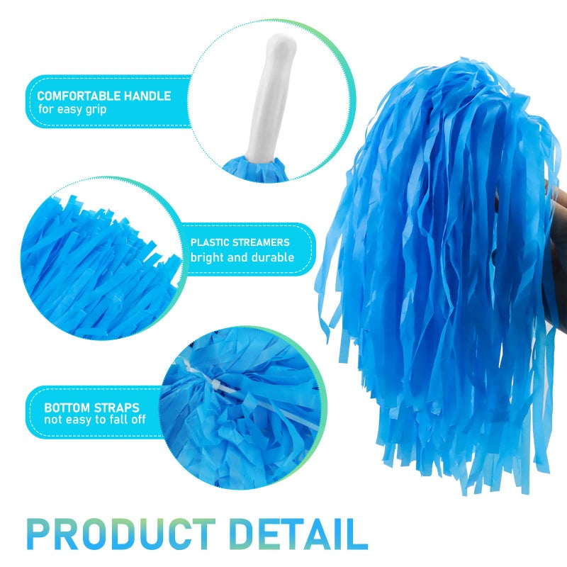 Faxco 12Pack Plastic Pom Poms Cheerleading Pom Poms Sports Dance Cheer Plastic Pom Pom for Rooters,Cheering Squard,Cheering Team - Image 3